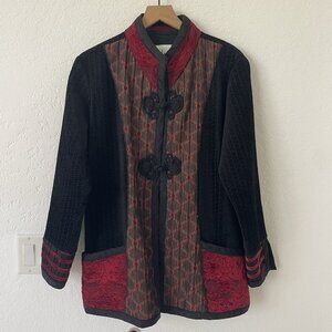 Xiao Womens Mandarin Coat Size L Black Red Lagenlook Asian Inspired Art To Wear
